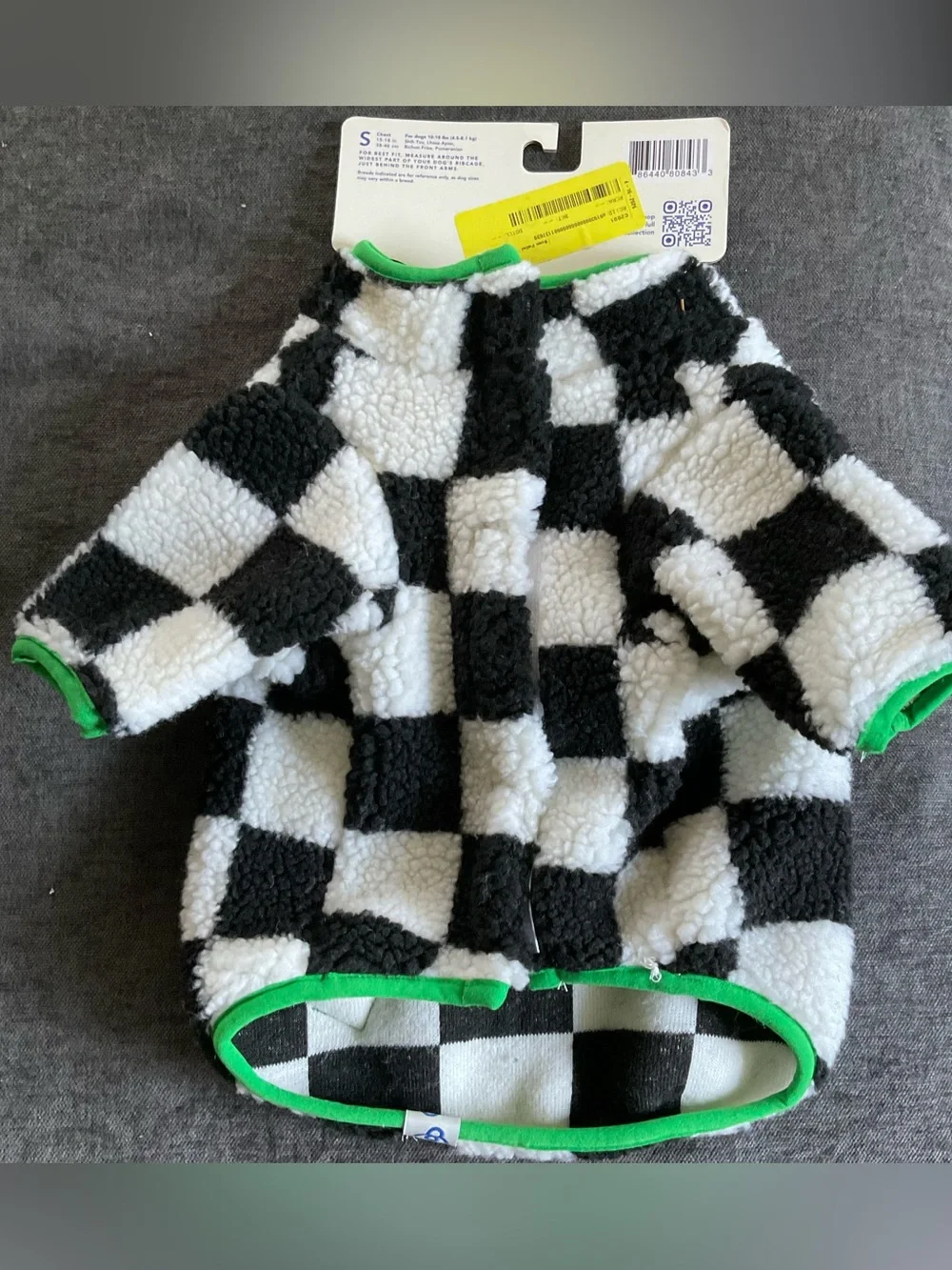 NWT Oodles Fleece Dog Coat, Black & White Checkered, size Small (10-18 lbs)